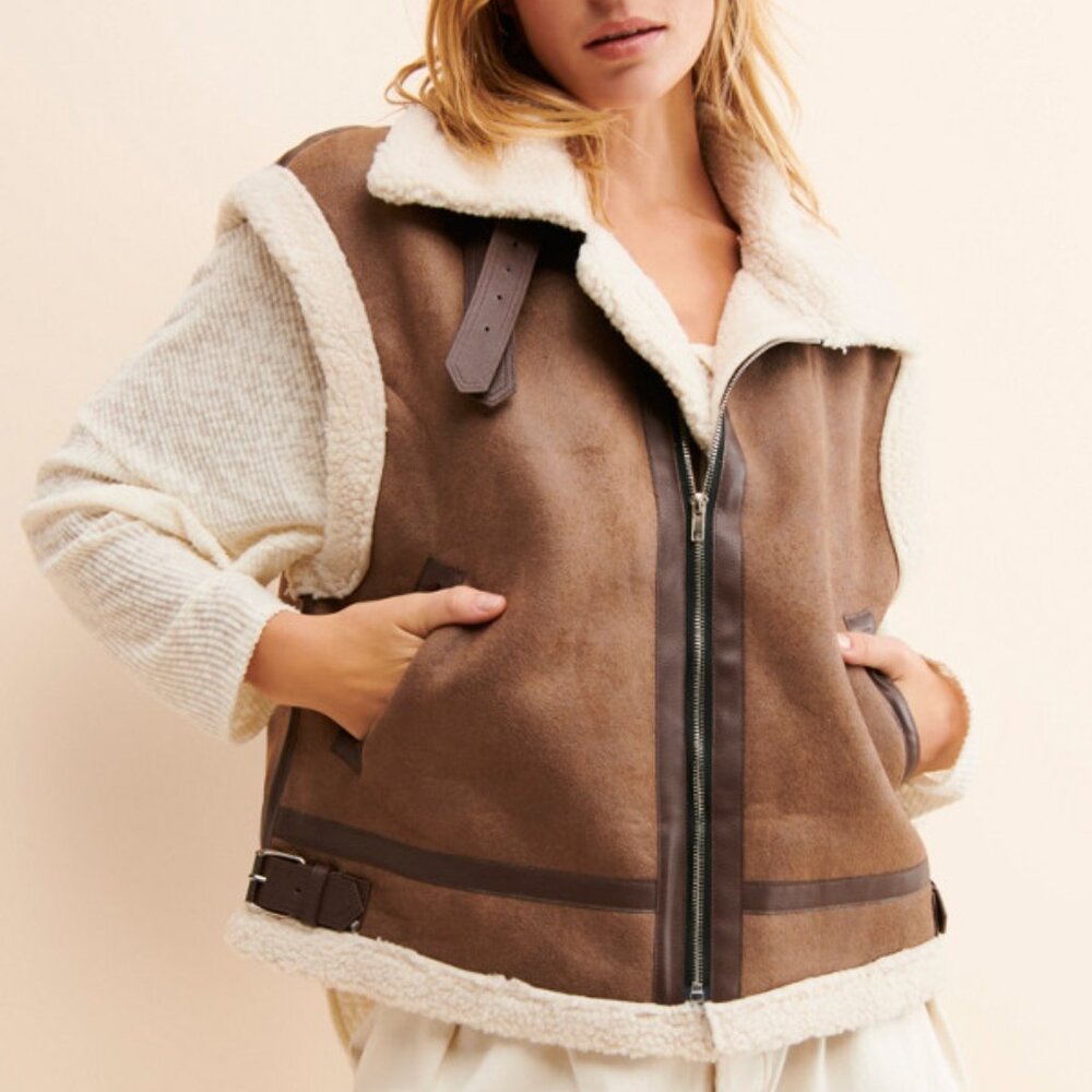 Moon River Ellie Faux Shearling Suede Vest